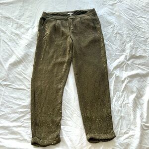 Joie Army Green Sequin/Silk Slim Pants 2